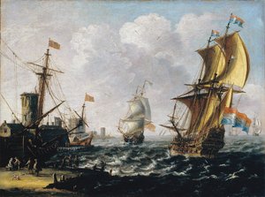 Navires hollandais dans une mer agitée